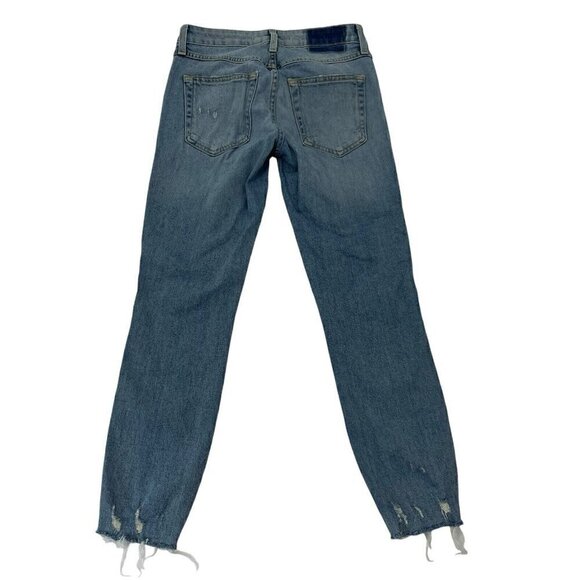 AMO Cropped Distressed Raw Hem Skinny Jeans Stretch Denim Light Wash size 25 - Picture 7 of 13